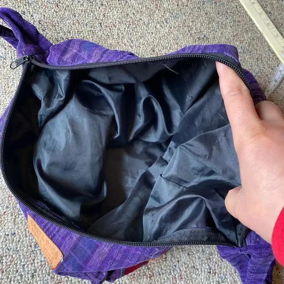 Costa Rica Pura Vida Boho Purple Floral Embroidery Fabric Crossbody Bag - Picture 6 of 6